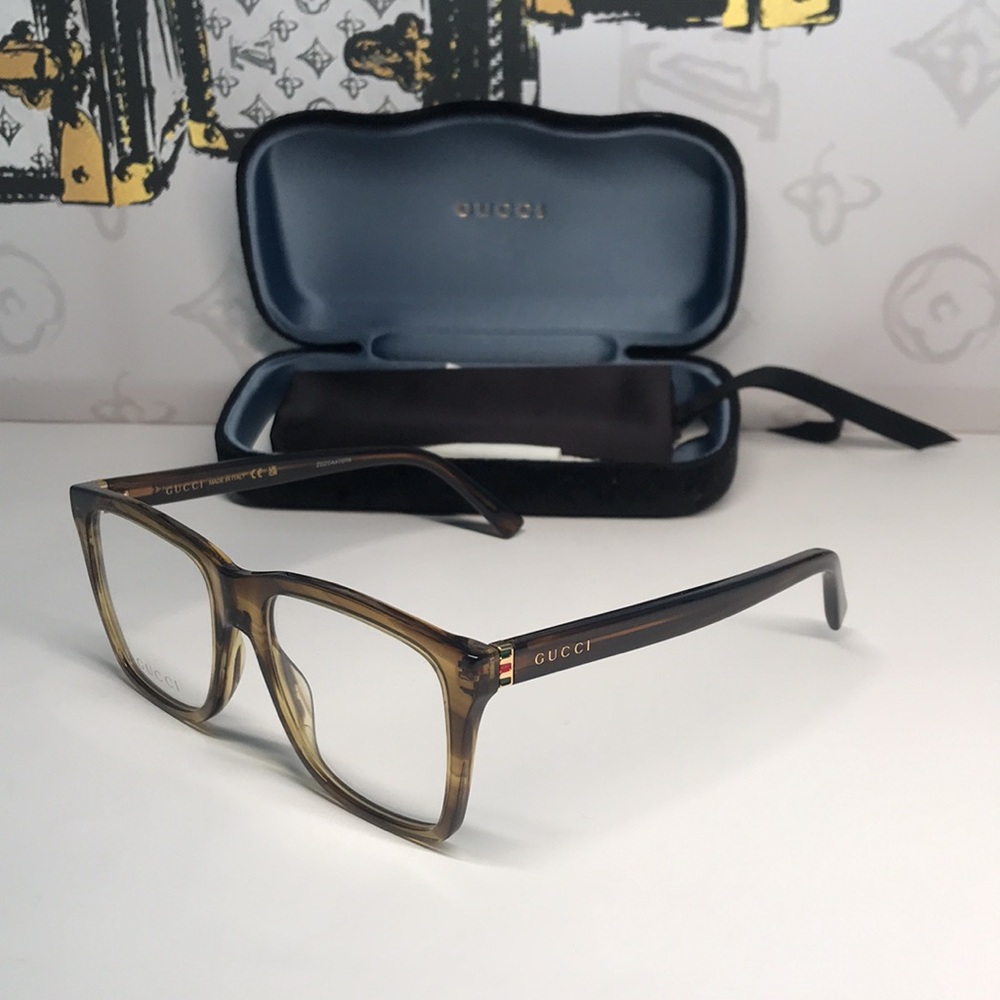 New Authentic Gucci GG0452O 004 Eyeglasses Brown Havana Oversized Square Frames